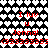 Pixelated red text on heart-patterned background with alternating light and dark gray gradients, showing repeated phrases and numbers.