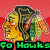 Pixelated icon of a Native American figure with feathered headdress on red background, green text 'Go Hawks' below.