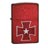 Red rectangular icon with dark border, featuring a stylized cross symbol in lighter red tones at center.