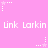 Pink background with repeated white text 'Link Larkin' and star-shaped pixel art elements in white and light pink.