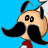 Pixelated cartoon character with large black mustache, brown hair, and blue background, wearing red neckerchief.