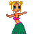 Animated contact sheet of a pixel-art mermaid character and floral letters in a 3x3 grid with gray transparency background.