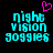 Pixelated cyan text 'night vision goggles' with a pink heart symbol above the left side on black background.
