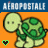 Four pixelated cartoon characters displayed in a with 'AEROPPOSTALE' text above each section, featuring turtles, duck, and monkey on orange and green backgrounds