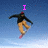 A snowboarder in mid-air against a blue sky background, with pink text overlays changing across frames.