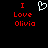 Red pixelated text "I Love Olivia" appears twice on a black background with a white pixelated heart symbol between the two text blocks.