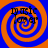 Four identical spiral patterns with alternating blue and orange rings, each containing the text "basic lover" in black pixelated font.