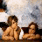 A 48x48 pixel animated contact sheet showing two frames of a buddy icon with angelic figures on the left and green text on the right.