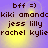 Pixelated text displays 'bff =)' followed by names on a purple background with yellow light effects.