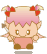 Pixelated character with pink hair and red bows, wearing a pink top and brown shorts, shown in multiple poses including neutral, smiling, and angry expressions.