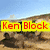 Two side-by-side pixelated images: left shows 'Ken Block' text over a desert landscape, right shows 'rocks' text over a green-tinted background with a Monster Energy logo.