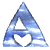 Animated contact sheet of a blue triangular icon with heart-shaped cutout and stylized 'A' symbol, showing 8 sequential frames of water ripple animation on gray background.