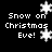 Black background with white pixelated text reading "Snow on Christmas Eve!" and multiple snowflake icons in various positions.