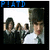 Animated icon shows a group of people in school uniforms with 'P!ATD' text at top left, transitioning to green pixelated text reading 'beating hearts baby', then blue guitar graphic with 'rock it out' text, and finally light blue 'baby' text.