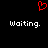 Red pixelated heart symbol above two identical white text 'Waiting.' on black background.