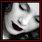 A black-and-white animated sequence of a woman's face with red lips, showing mouth movements and text changes below.