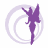 A 48x48 pixel animated buddy icon featuring a purple fairy silhouette with wings and a wand against a white background with light gray concentric circles, paired with green text reading "Original Icons .com" on a dark green background.