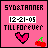 Pixelated pink square icon with black text 'SYD&TANNER', date '12-21-05' in white box, 'TILL FOREVER', broken heart symbol, and red cherries with green stems.