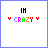 A 5x5 contact sheet of animated AIM buddy icon frames showing text variations and small red heart animations on a white background with blue grid lines.