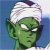Green-skinned character with closed eyes wearing white headband against blue background.