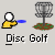 Pixelated icon shows yellow-shirted figure throwing blue disc toward metal basket with green base, text "Disc Golf" below.
