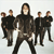 A contact sheet of five animated frames showing a pixelated image of My Chemical Romance band members with red and black text variants on white background.