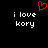 Red pixelated heart symbol above white text reading 'i love kory' on black background, with identical mirrored text below.