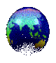 A 4x4 grid of animated frames showing a rotating Earth globe with pixelated edges and scattered white dots at the bottom, displayed on a gray background.