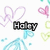 Pixelated icon with a central black-and-white text block, light purple heart shapes on the left, and pink and green hearts on the right against a white background.