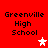Red background with 'Greenville High School' text and two star icons, one white and one pink, in a