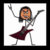Pixelated figure with brown hair, raised arms, and a maroon cape against white background.