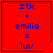 Red square icon with blue text 'ztk + emilia = luv' and a black heart or star symbol in the bottom-right corner.