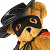 A pixelated cartoon bear wearing a black mask and hat, positioned next to green text reading "Original Icons .com" on a dark background.