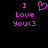 Pixelated pink text and heart symbol on black background, with 'I Love You<3' displayed twice in a side-by-side layout.