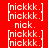 [red background] white brackets with 'nickkk.' text, black horizontal bars shift position across frames.