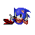 Pixel art of Sonic the Hedgehog in four static poses with subtle animation changes across frames.