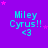 Purple background with repeated cyan text 'Miley Cyrus!! <3' and scattered pink stars, some stars animate in and out across frames.