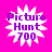 Four identical pixelated icons with white starburst shapes on a bright pink background, each containing purple text reading "Picture Hunt 700".