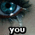 A four- of close-up eye images with text overlays, each showing a different word in bold white font on black background