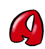 Red 3D letter A with black outline, shown in multiple orientations including upright, tilted, and rotated views on white background.