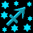 Pixelated blue Sagittarius symbol and scattered stars on black background with text "Sagittarius" in matching pixel font.