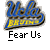 Two identical static frames of a UCLA Bruins logo icon with text below, displayed on a gray background alongside promotional text for badassbuddy.com.