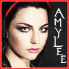 A pixelated portrait of a person with dark hair and a red headband, next to vertical white text reading 'AMYLEE' on a dark background.