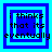 Four blue and cyan square frames with pixelated text reading "i thinks that its eventually" in black lowercase letters, each frame showing a different nested square pattern.