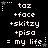 Pixelated text and star symbols on a black background, with animated white stars appearing at corners in