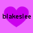 Four identical purple heart shapes on a light purple background, each with the text 'blakeslee' in black pixelated font overlaid.