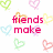 Pixelated heart-shaped patterns surround red text reading 'friends make a bumpy road... smooth <3' on white background with gray corner.