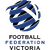 Blue and black abstract swirl logo above pixelated text reading FOOTBALL FEDERATION VICTORIA on light gray background.