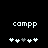 Pixelated white text 'compp' above five heart symbols on black background, with one gray heart in the middle.
