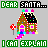 Pixelated gingerbread house with black roof, pink door and windows, candy decorations, red-and-white striped pole, and text 'DEAR SANTA...' above and 'I CAN EXPLAIN' below on gray background.